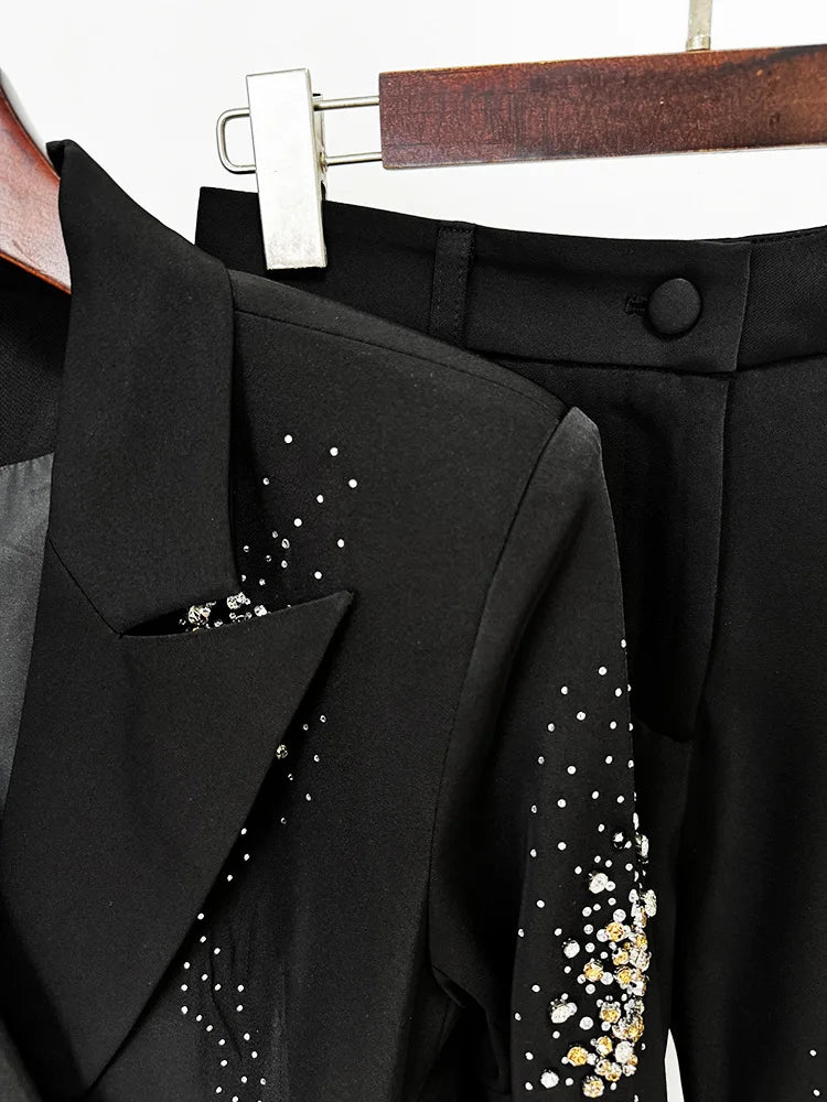 Luxury Embroidered Blazer and Bell Bottom Pants 2-Piece Set