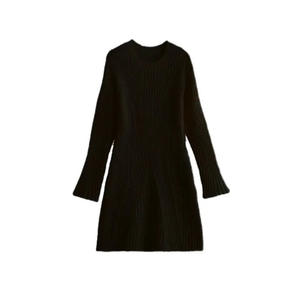 Women's Ribbed Knit A-Line Mini Dress with Flare Sleeves