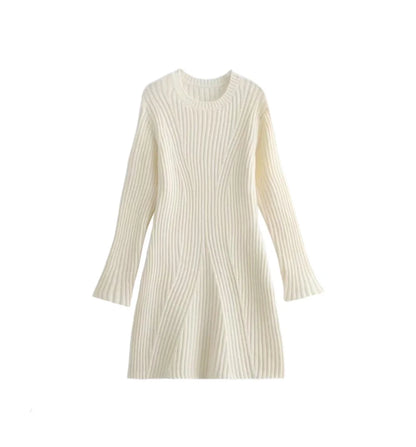 Ribbed Knit Long Sleeve Sweater Dress Slim Fit Winter Wear