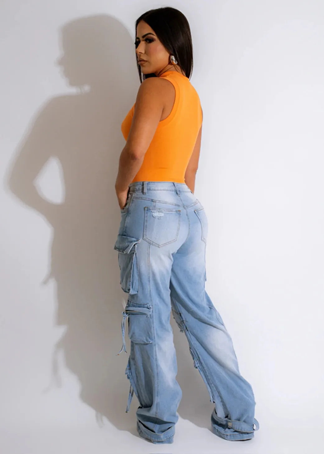 Women's Vintage Cargo Jeans Wide Leg Denim Pants