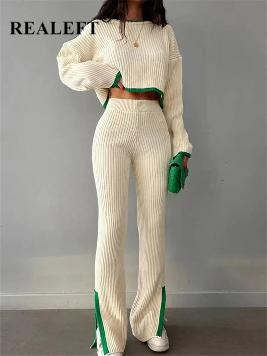 Knitted Sweater and Wide Leg Jogging Pants 2-Piece Tracksuit