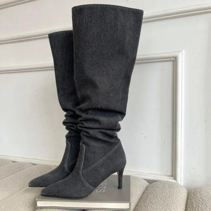 LYXLYH Denim Pointed Boots - Nxt Moda