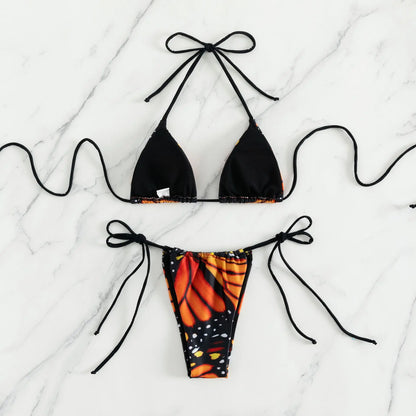 Butterfly Print Halter Bikini Set - Nxt Moda