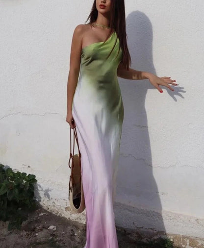 Green Tie Dye Asymmetric Dress - Nxt Moda