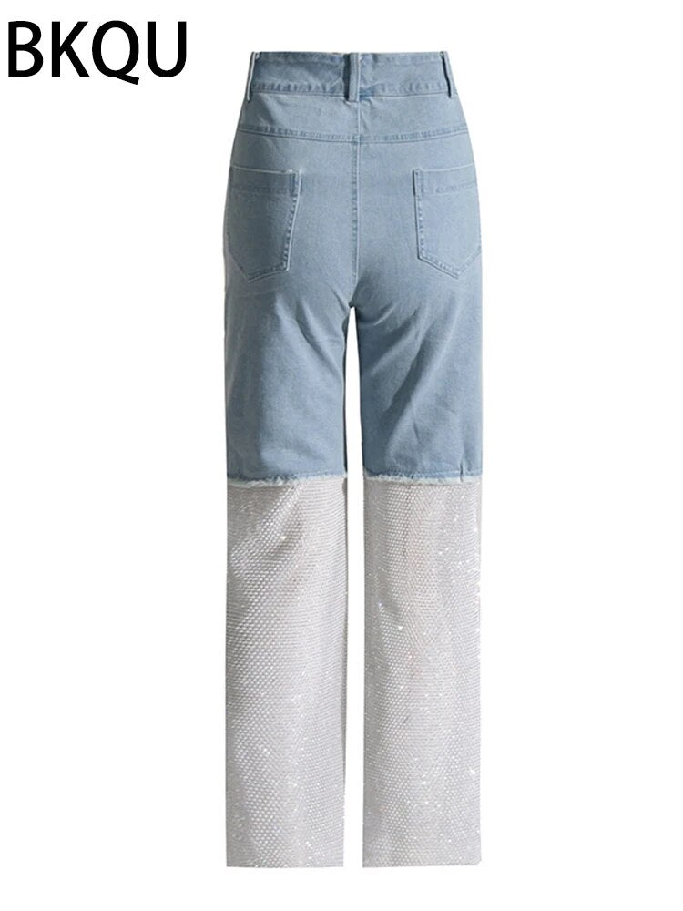 BKQU Straight Leg Chic Mesh Jeans - Nxt Moda