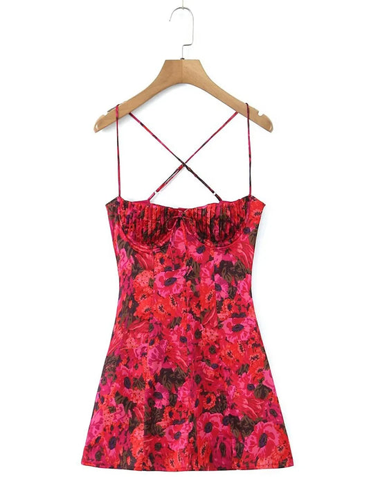 Vintage Floral Print Mini Dress - Nxt Moda