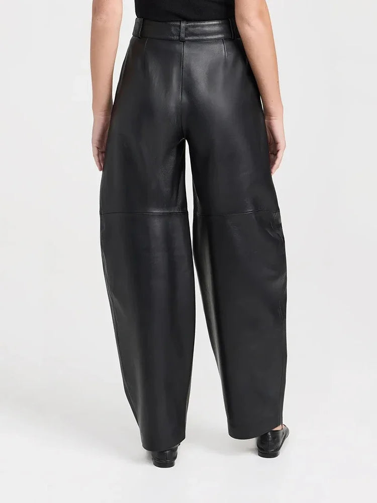 Women's High Waist Matte Faux Leather Balloon Pants Loose Casual Trousers