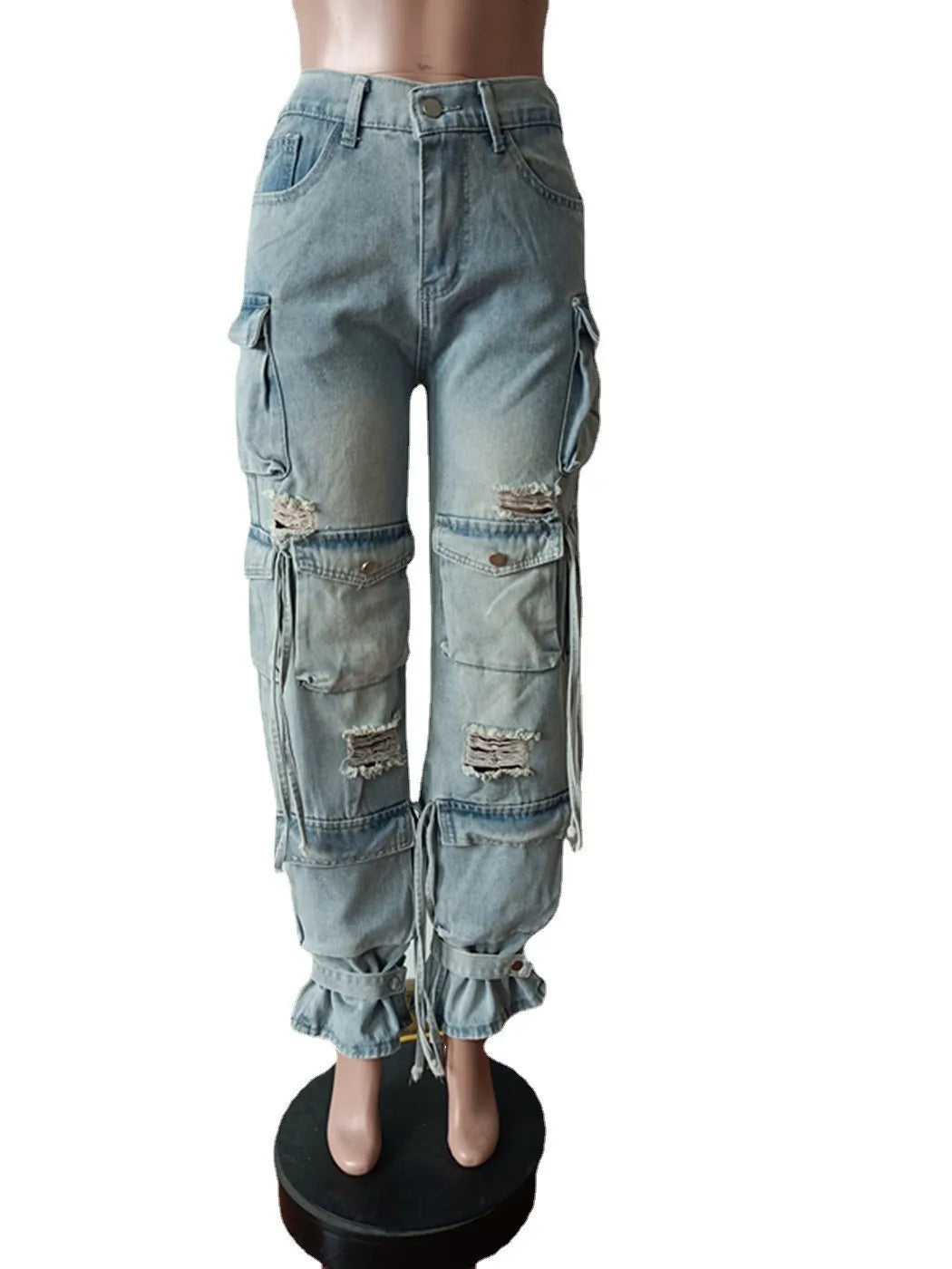 Women's Vintage Cargo Jeans Wide Leg Denim Pants