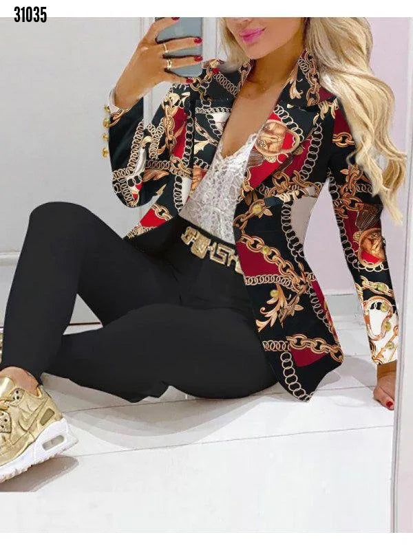 Print Blazer and Pants 2-Piece Set