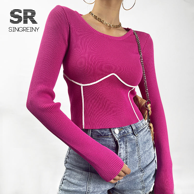 SINGREINY Women Knitted Scoop Neck Sweater - Nxt Moda