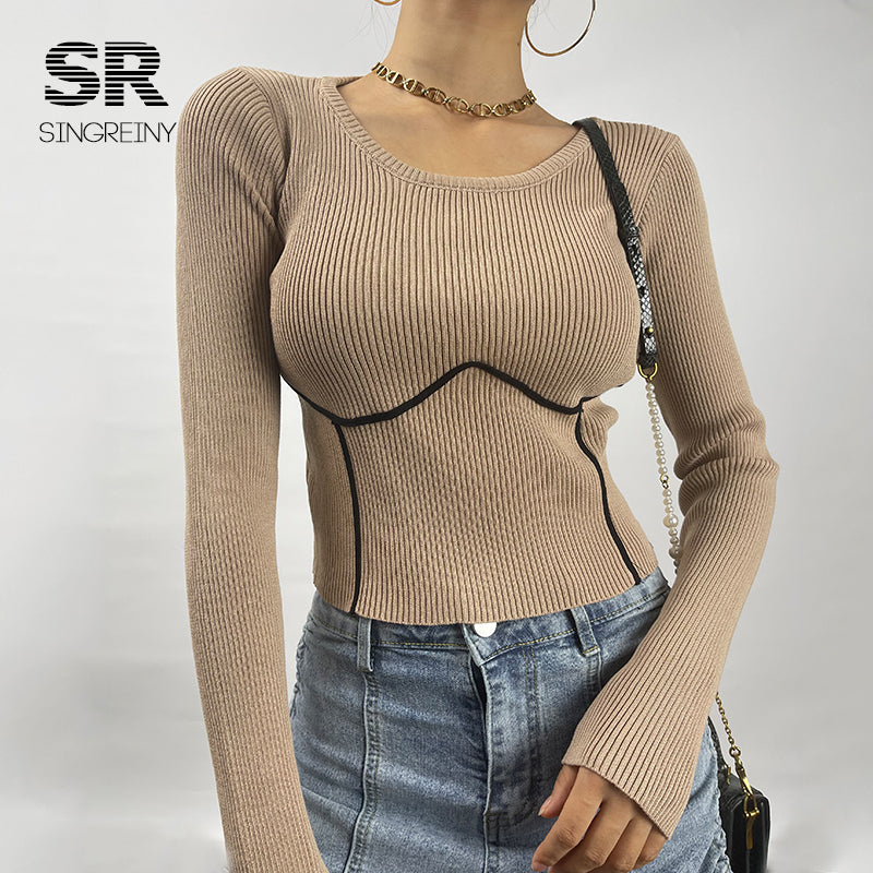 SINGREINY Women Knitted Scoop Neck Sweater - Nxt Moda