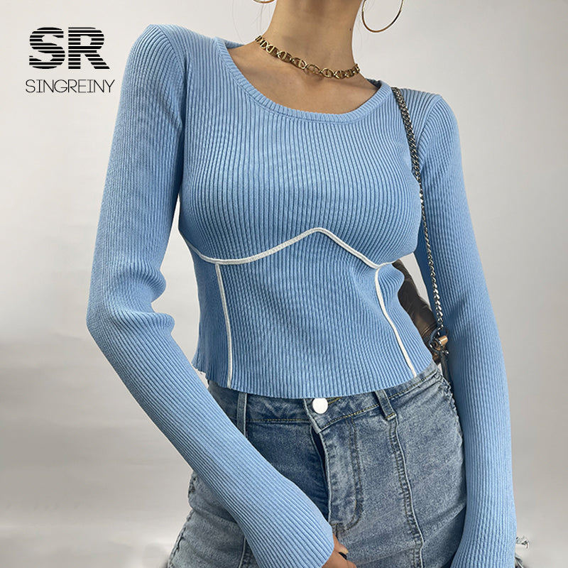 SINGREINY Women Knitted Scoop Neck Sweater - Nxt Moda