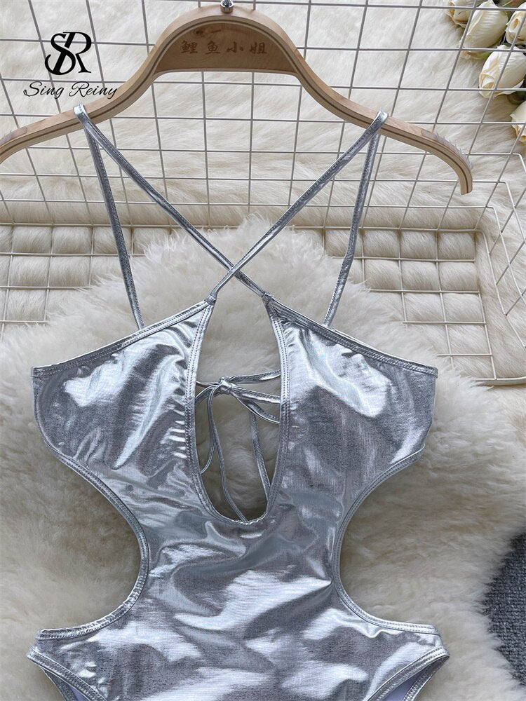 SINGREINY Metallic Beach One Piece Swimsuit - Nxt Moda