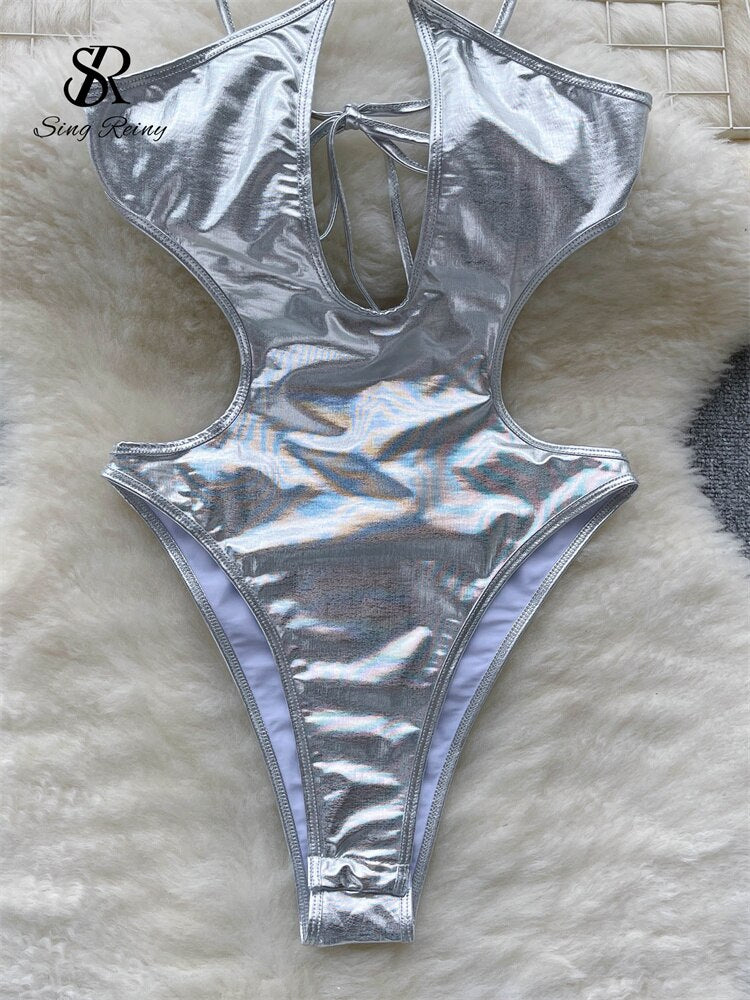 SINGREINY Metallic Beach One Piece Swimsuit - Nxt Moda