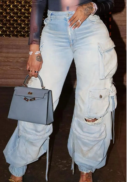 Women's Vintage Cargo Jeans Wide Leg Denim Pants