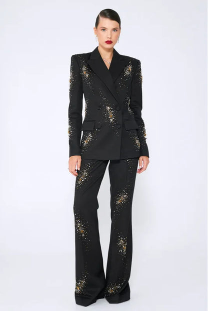 Luxury Embroidered Blazer and Bell Bottom Pants 2-Piece Set