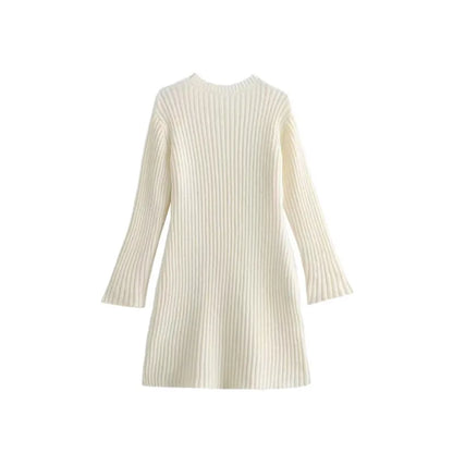 Women's Ribbed Knit A-Line Mini Dress with Flare Sleeves