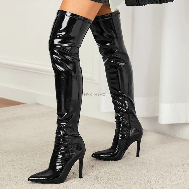 Sexy Stiletto Patent Thigh High Boots - Nxt Moda