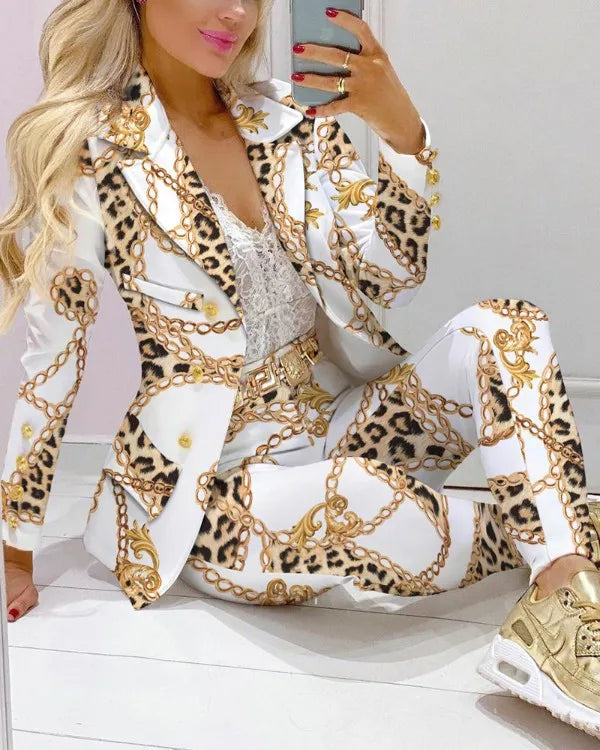 Print Blazer and Pants 2-Piece Set