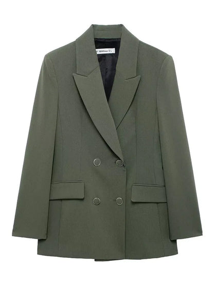 Olive 2-Piece Double-Breasted Blazer and Straight Pants Set