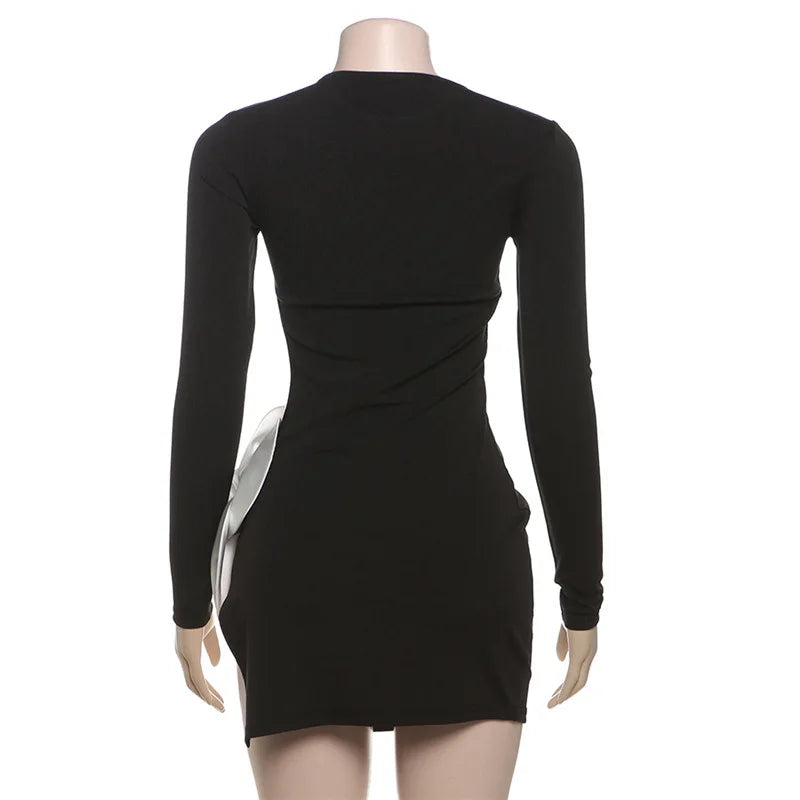 Chic Long Sleeve Hollow Out Black Party Dress