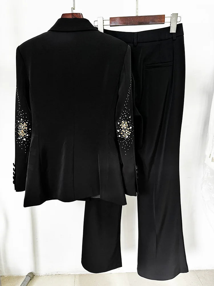 Luxury Embroidered Blazer and Bell Bottom Pants 2-Piece Set