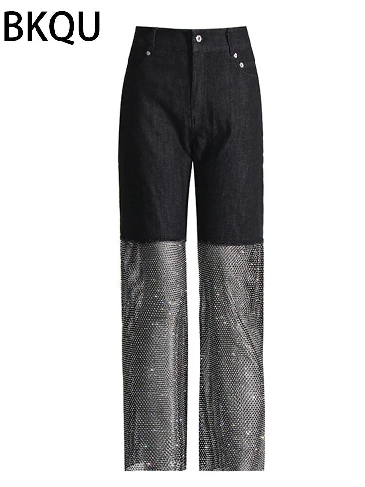 BKQU Straight Leg Chic Mesh Jeans - Nxt Moda