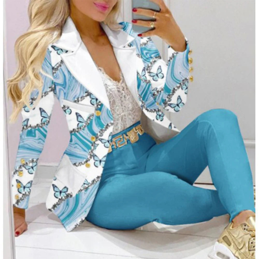 Print Blazer and Pants 2-Piece Set