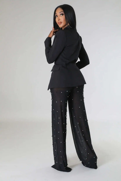 Street Chic Blazer and Mesh Beading Pants 2-Piece Winter Set