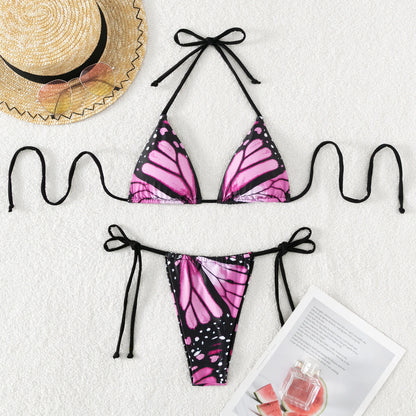 Butterfly Print Halter Bikini Set - Nxt Moda