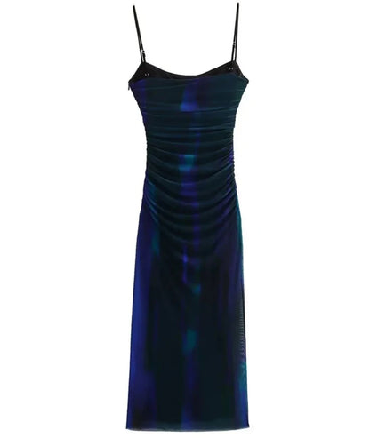 Azul Print Ruched Long Dress - Nxt Moda