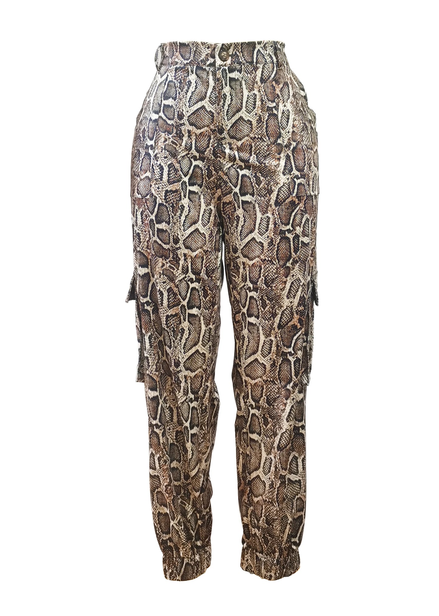 Women's High-Waisted Snakeskin Print Joggers with Pockets