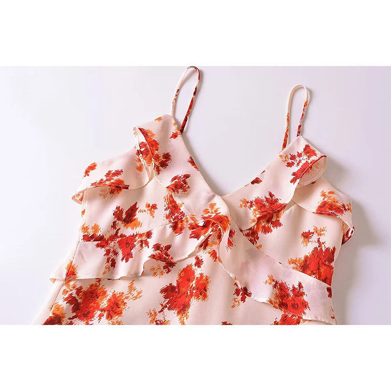 French Floral Print Ruffle Cami - Nxt Moda