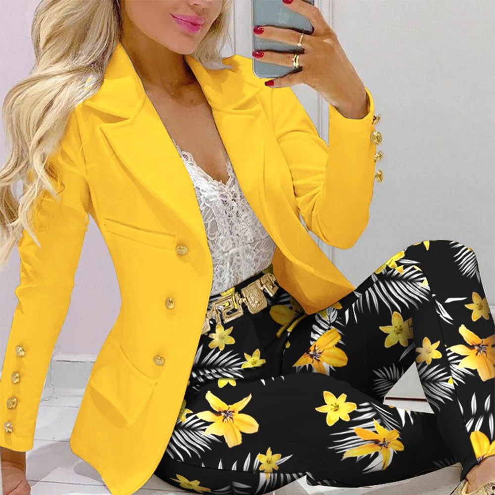 Print Blazer and Pants 2-Piece Set