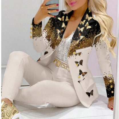 Print Blazer and Pants 2-Piece Set