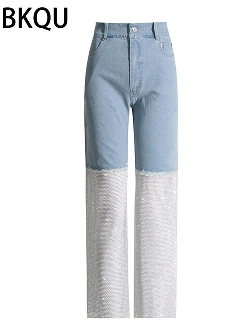 BKQU Straight Leg Chic Mesh Jeans - Nxt Moda