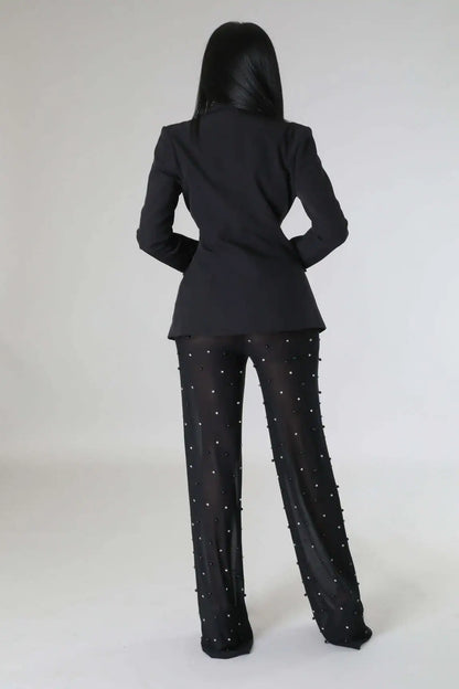 Street Chic Blazer and Mesh Beading Pants 2-Piece Winter Set