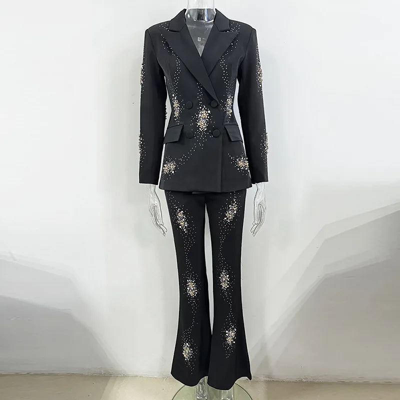 Luxury Embroidered Blazer and Bell Bottom Pants 2-Piece Set