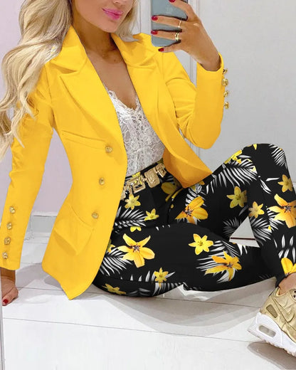 Print Blazer and Pants 2-Piece Set