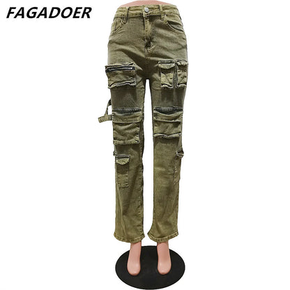 Women's High Waisted Retro Cargo Denim Pants