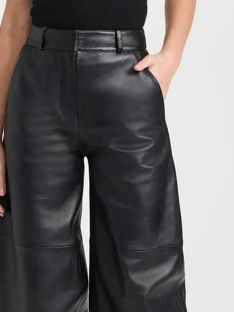 Women's High Waist Matte Faux Leather Balloon Pants Loose Casual Trousers