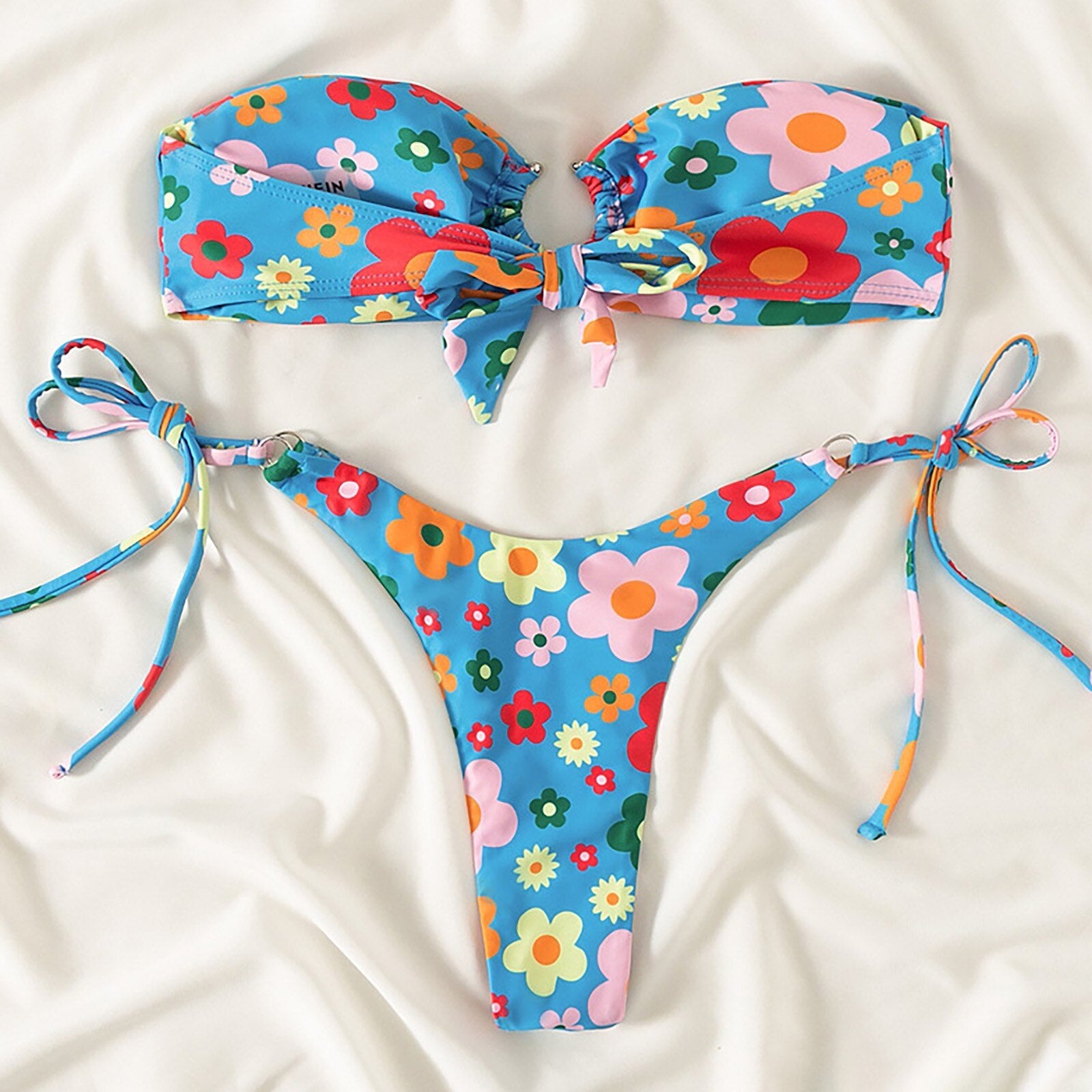 Sexy Floral Strapless Low Waist Bikini Set - Nxt Moda