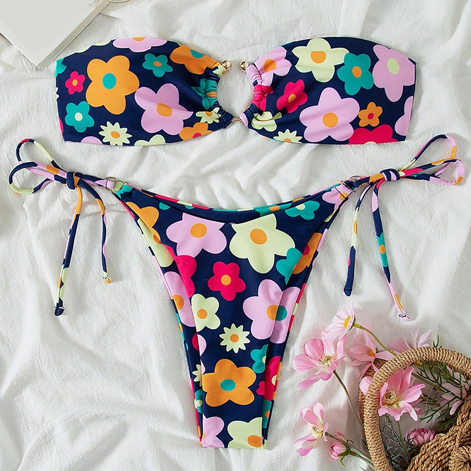 Sexy Floral Strapless Low Waist Bikini Set - Nxt Moda