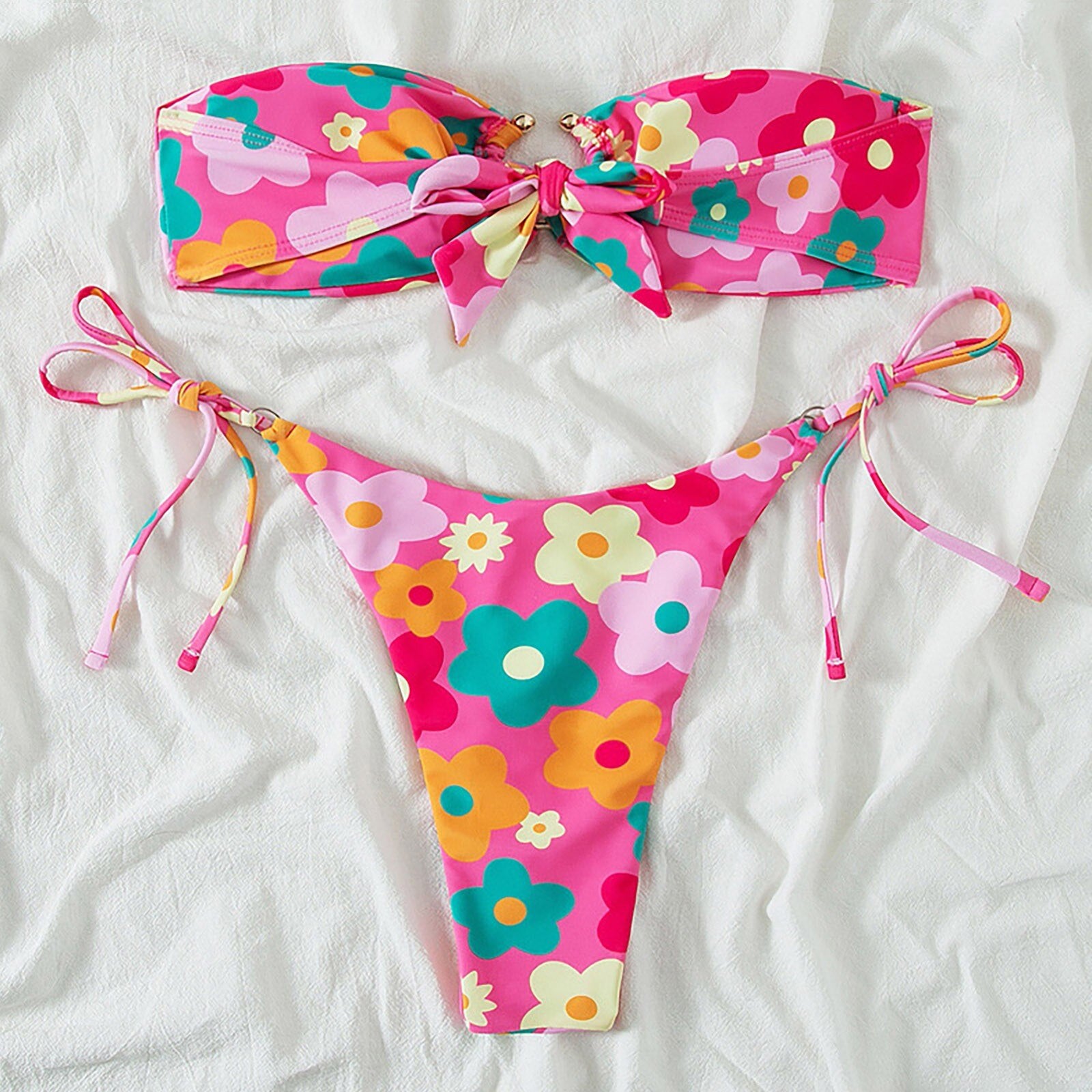 Sexy Floral Strapless Low Waist Bikini Set - Nxt Moda