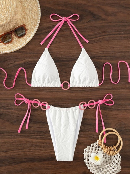 Sexy Triangle Contrast Ring Bikini Set - Nxt Moda