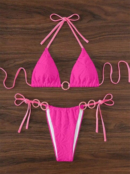 Sexy Triangle Contrast Ring Bikini Set - Nxt Moda