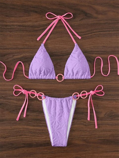 Sexy Triangle Contrast Ring Bikini Set - Nxt Moda