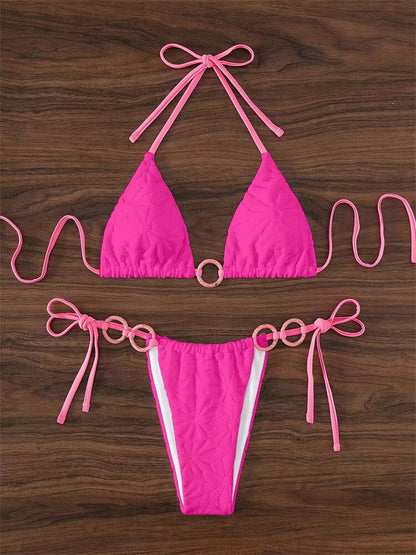 Sexy Triangle Contrast Ring Bikini Set - Nxt Moda