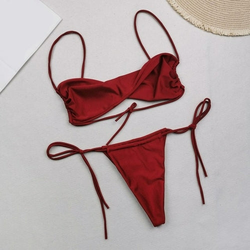 Women Solid Color Low Waist Bikini Set - Nxt Moda