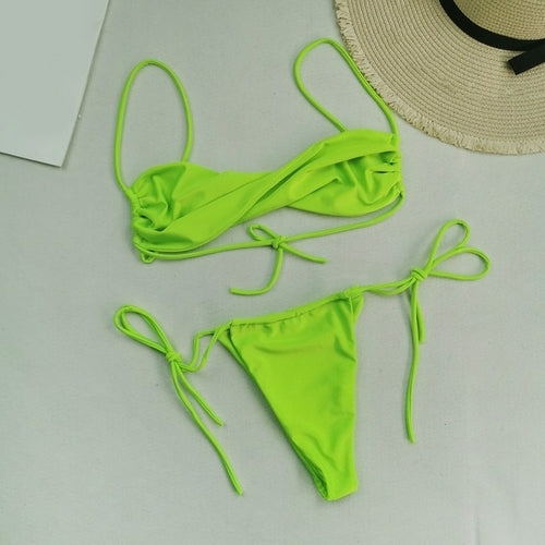 Women Solid Color Low Waist Bikini Set - Nxt Moda